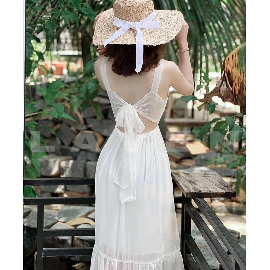 Maxi Đi Biển Dự Tiệc,đầm Voan Trắng Thiết Kế 2 Dây Dáng Xòe Dài Cột Nơ Lưng Sang Chảnh Thời Trang [XM MINH PHÚC]