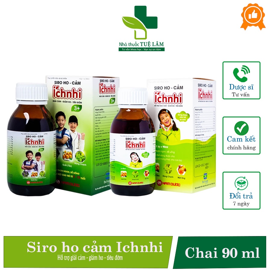 Siro ho cảm Ichnhi chai 90ml (chính hãng) giúp giải cảm, giảm ho, tiêu đờm dùng cho trẻ em và người lớn