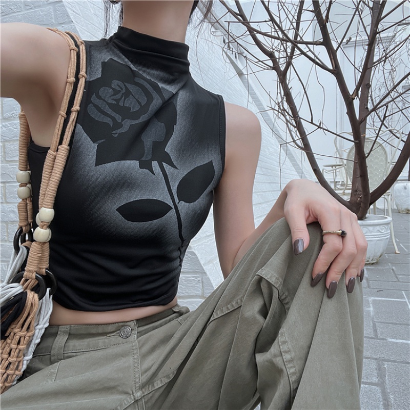 Áo Lửng Không Tay Họa Tiết In Thời Trang Cho Nữ