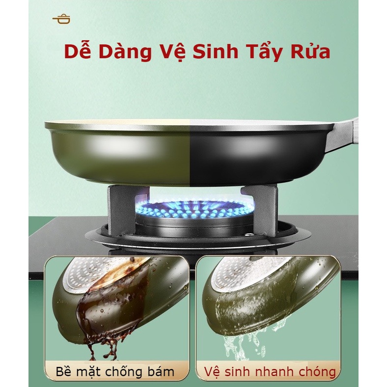 Chảo Đá Bếp Từ Chống Dính Màu Xanh Rêu Matte Phong Cách JAPAN Hàng Dày, Chất Lượng Loại 1 Bảo Hành 2 Năm