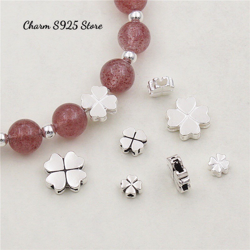 charm bạc mix đá cỏ 4 lá may mắn bạc s925