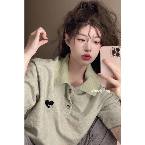 Áo Thun Dệt Kim Tay Ngắn Cổ Polo Màu Trơn Thời Trang Dành Cho Nữ