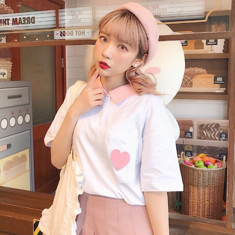 Aó croptop hình tim có cổ siêu dễ thương