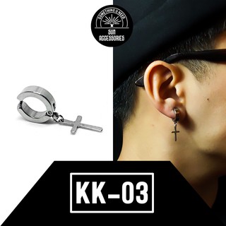Khuyên tai TITAN kẹp không cần bấm thánh giá bạc - Mẫu KK-03 - SUN ACCESSORIES