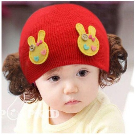 mũ len kèm búi TÓC GIẢ cho bé gái từ 0-2 tuổi - Duonghieu6789