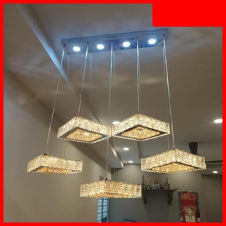Đèn thả trần- bộ đèn thả 5 vòng pha lê cao cấp đèn trang trí phòng khách-kèm điều khiển chuyên dụng bảo hành 24 tháng