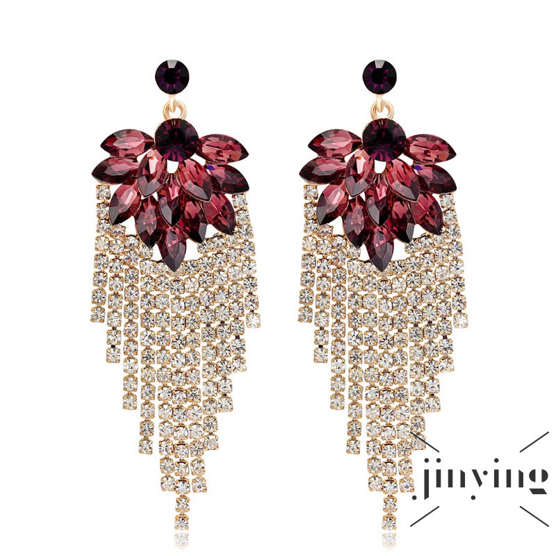 GETNOIVAS Bông tai chùm tua rua đính đá sáng bóng thời trang