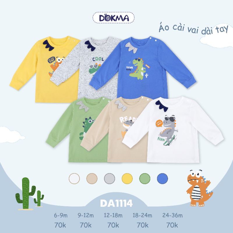 Áo dài tay cài vai bé trai Dokma DA1114 cotton hình khủng long