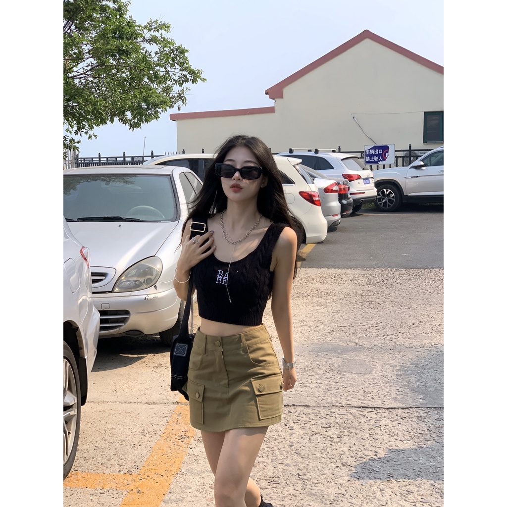 Áo Dệt Kim Hai Dây Dáng Ôm Thêu Họa Tiết Thời Trang Mùa Hè Hàn Quốc Quyến Rũ Cho Nữ