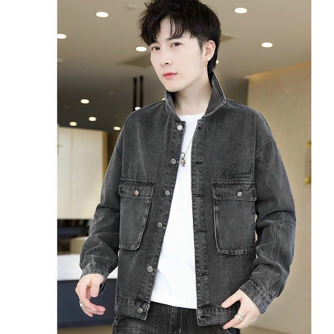 Áo khoác jean nam xám đen chất bò , áo khoác rin nam đẹp túi hộp hót trend 2025