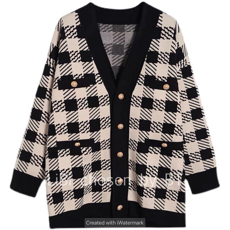 Áo cadigan kẻ sang chảnh. Màu siu tây