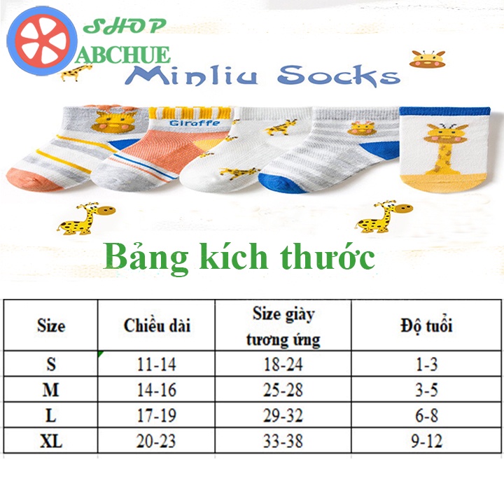 Tất Vớ Trẻ Em Minliu hình Hươu cao cổ Cho Bé Từ 1 – 12 Tuổi Chất Cotton Set 5 Đôi