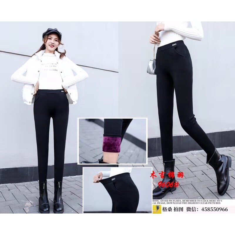 Quần legging trần lông tím dày dặn, ấm áp, cạp cao gen nhẹ bụng dưới, có túi. Hàng quảng châu cao cấp. Phom dưới 65kg.