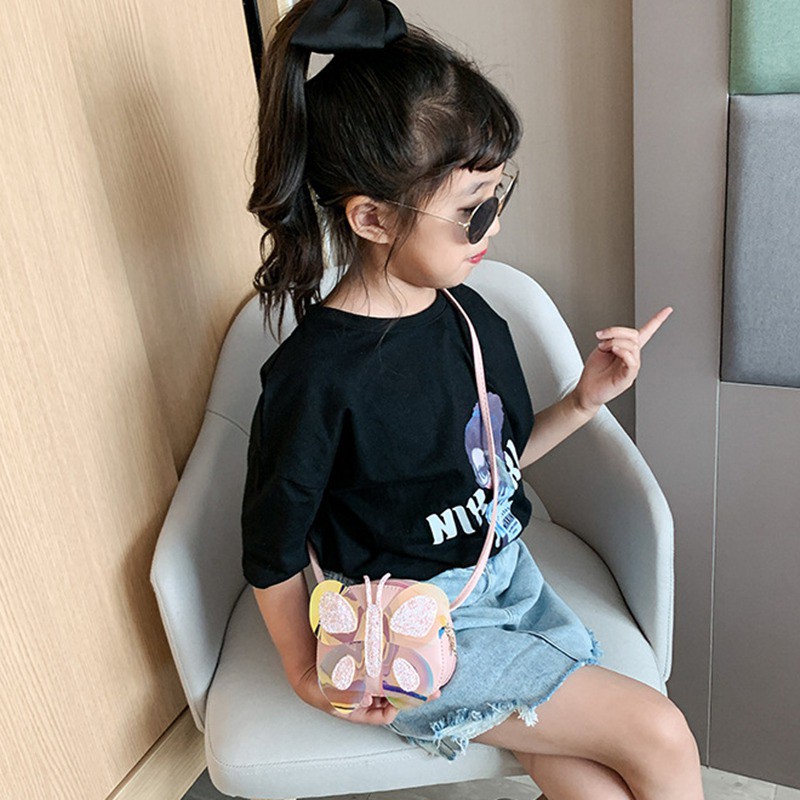 Túi đeo chéo da PU hình bướm dễ thương cho bé gái