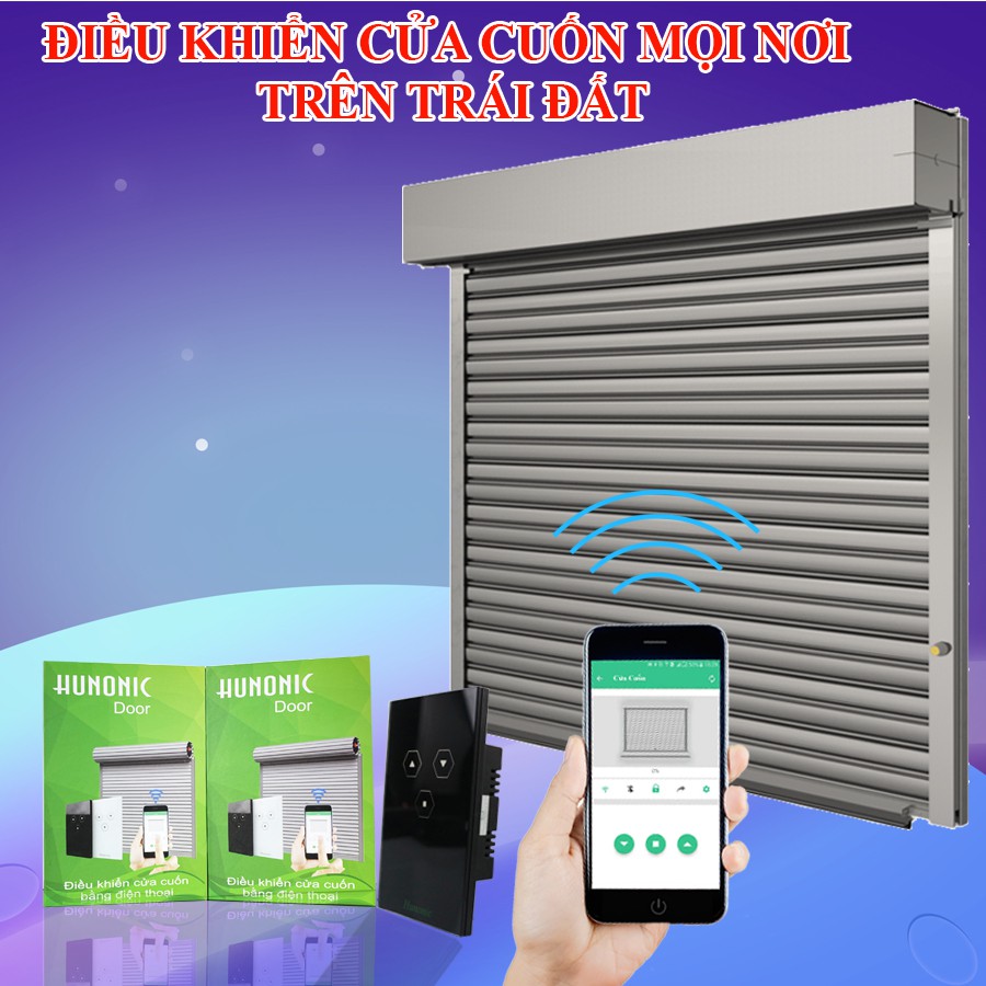 Công Tắc Cửa Cuốn Thông Minh Hunonic Door Màu Đen│Công tắc điều khiển cửa cuốn từ xa bằng điện thoại qua Wifi, Bluetooth