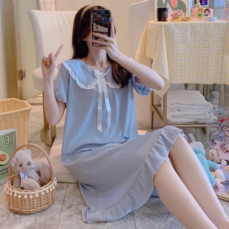 Đồ ngủ Tay Ngắn Cổ Búp Bê Dáng Rộng Thời Trang Mùa Hè Dành Cho Nữ