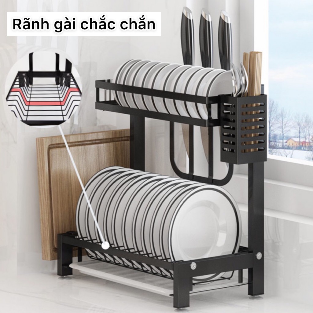 Kệ chén đa năng inox sơn tĩnh điện 2 tầng kèm kệ dao ống đũa kệ để thớt