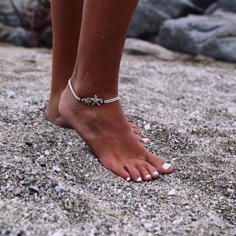 Retro style starfish rune beach silver anklet