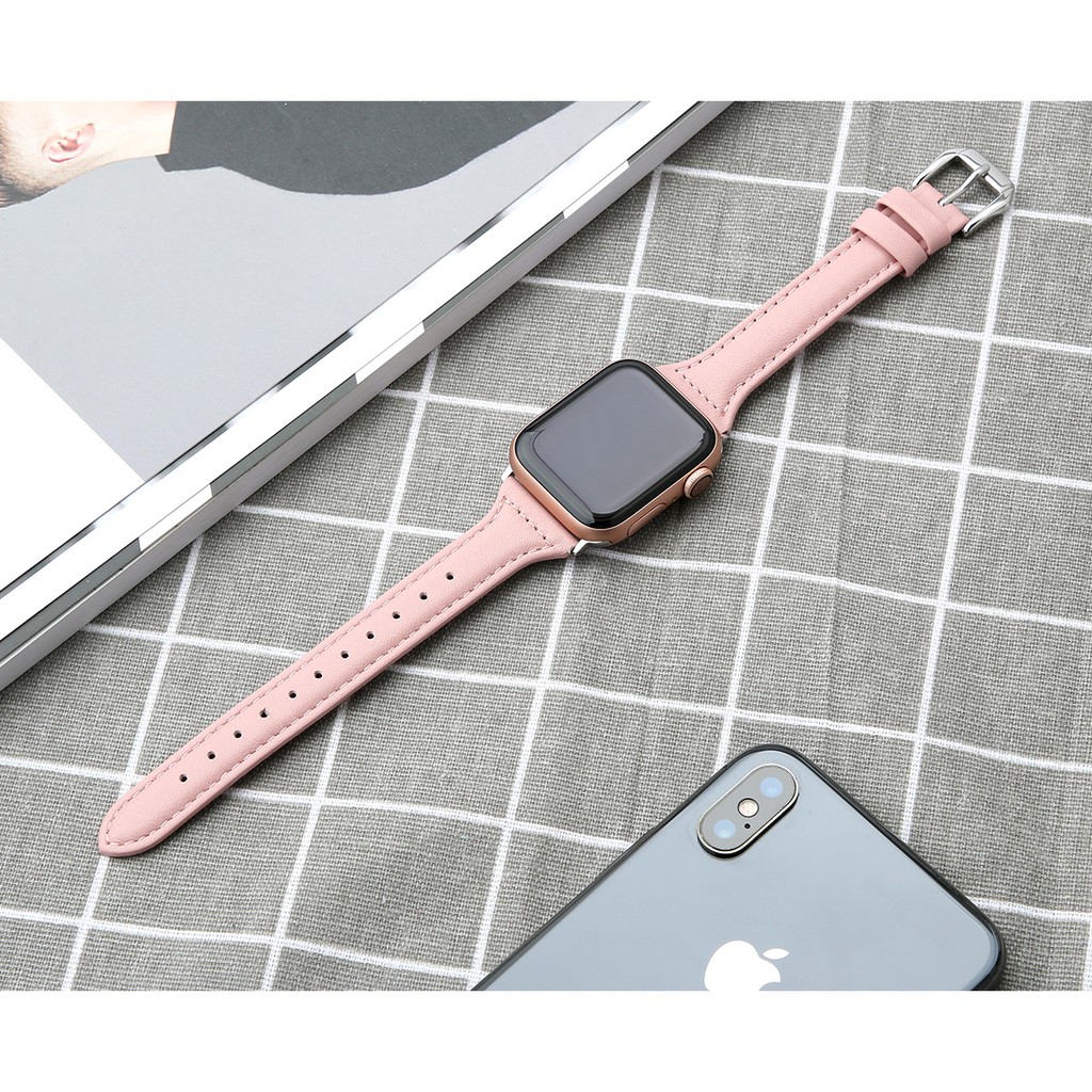 Dây Đeo Da Thật Thoáng Khí Hình Chữ T Cho Đồng Hồ Thông Minh Apple Watch Series 6 / 5 / 4 / 3 / 2 / 1 / Se Iwatch 38mm 42mm 40mm 44mm