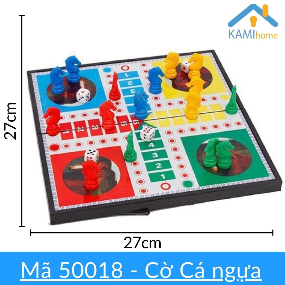 Bộ Cờ cá ngựa bàn nhựa có hộp đựng gấp gọn cỡ 27x27cm Đồ chơi cho bé và cả gia đình