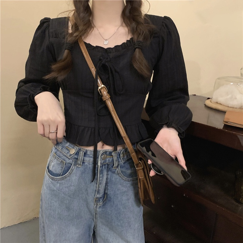 [Augustcloth] Áo tay phồng phồng thắt dây phong cách Hàn Quốc