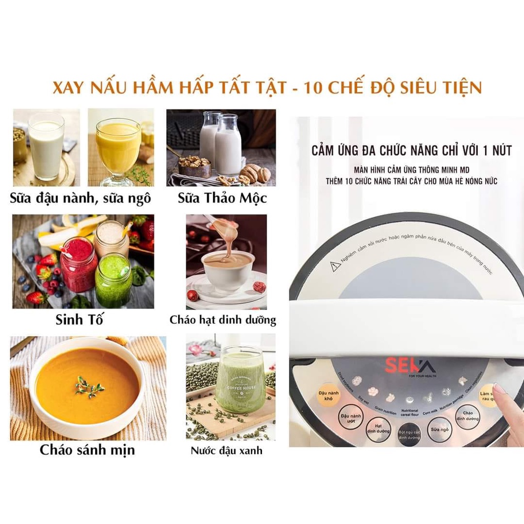 Máy làm sữa hạt kiêm nồi nấu cháo chậm Seka công nghệ Đức xay nấu đa năng 7in1 bổ sung dinh dưỡng cho bé và cả gia đình