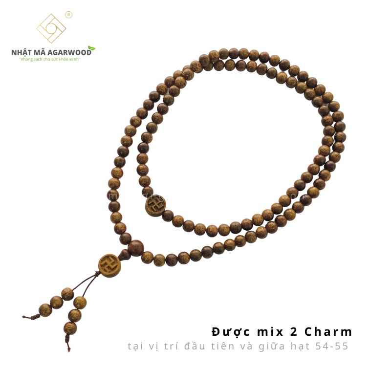 Vòng tay trầm hương 108 hạt - Nhật Mã Agarwood - Mix charm nhiều mẫu