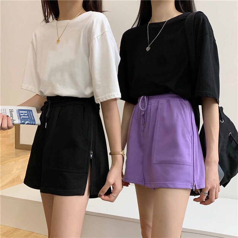 Quần Short Lưng Cao Ống Rộng Màu Trơn Có Khóa Kéo Phong Cách Hàn Quốc Thời Trang Cho Nữ Size 4xl 6 Màu Tùy Chọn Mới