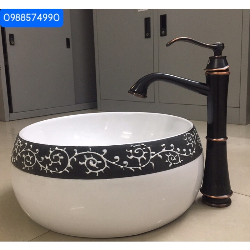 Vòi lavabo nóng lạnh - Hàng đồng màu đen thiết kế độc đáo sang trọng ( hình ảnh thực tế)