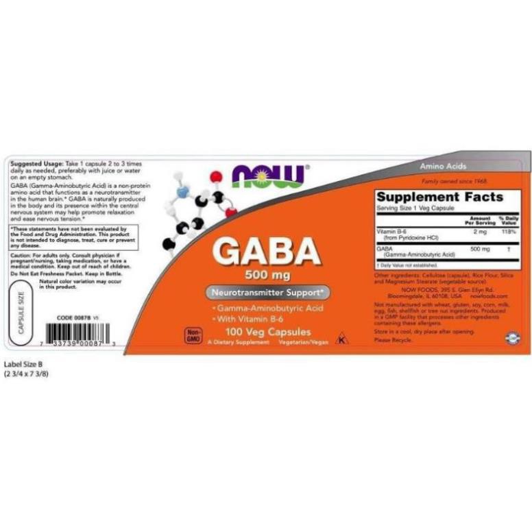 NOW GABA 500mg 100 viên