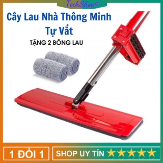 Cây Lau Nhà Thông Minh Tự Vắt Red - Cán inox Dài 125cm, Bàn Lau 38x12cm, miếng lau Microfiber - Tặng 2 bông lau