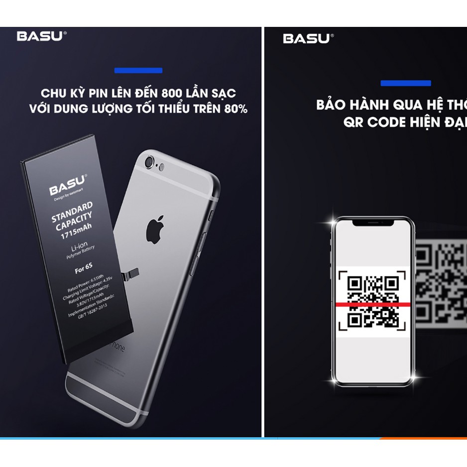 [xả Hàng] Pin BASU iPhone 5/ 6P/ 8  Chính Hãng tiêu chuẩn xuất khẩu EU - Bảo hành 12 tháng