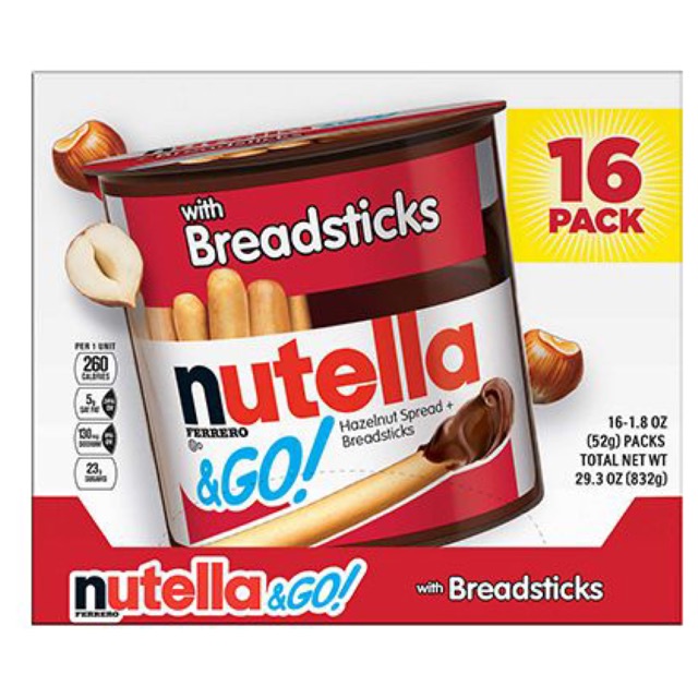 Thùng 16 Hộp Bánh Que Chấm Nutella Mỹ 52g x 16