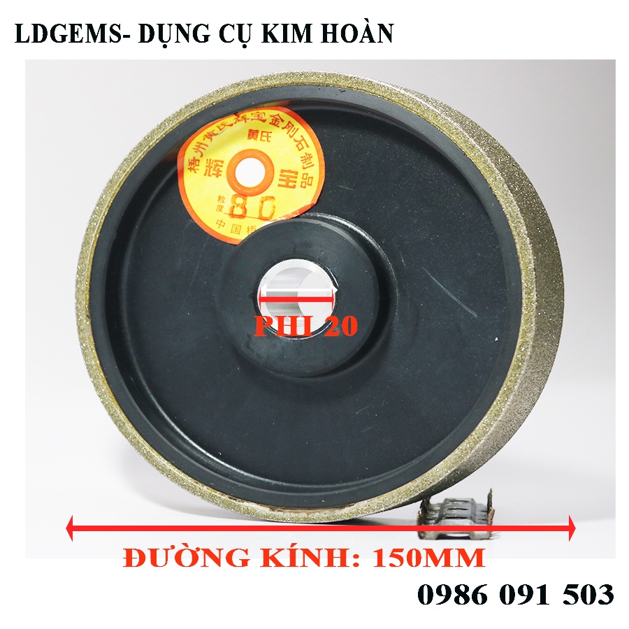 Bánh xe kim cương đường kính 150, bề ngang 25mm chuyên dụng mài, bo phom đá quý, mài lưỡi câu