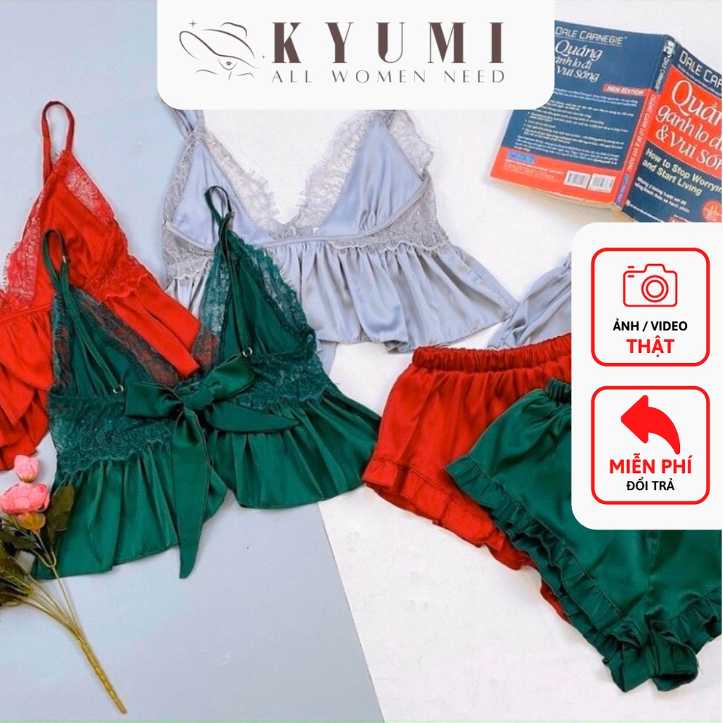Đồ ngủ sexy đồ ngủ 2 dây phối ren ngực KYUMI OFFICIAL, chất liệu lụa satin mềm mịn, freesize 40-65kg tùy chiều cao 008 | BigBuy360 - bigbuy360.vn