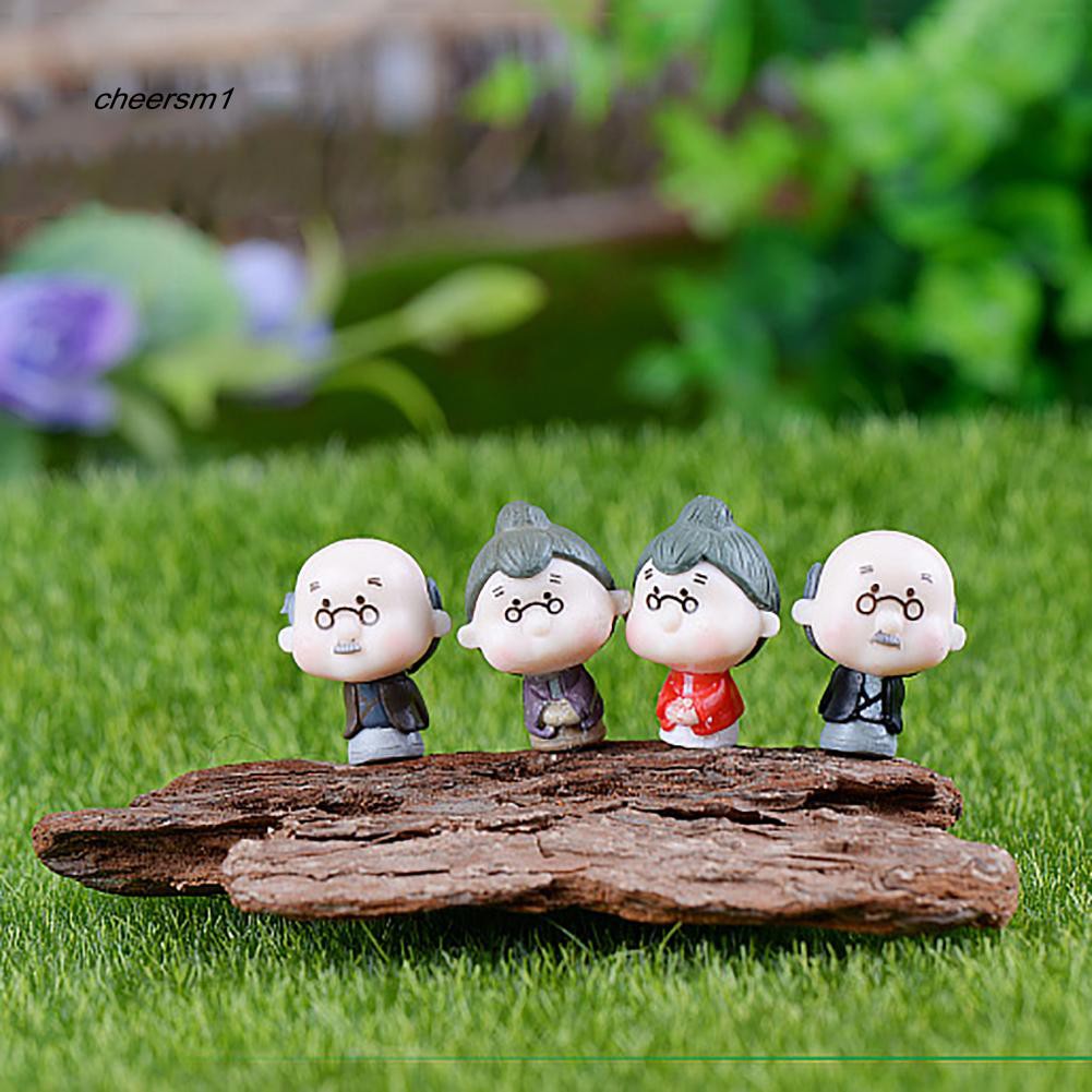 Set 4 búp bê ông bà lớn tuổi làm bằng gỗ cho trang trí sân vườn