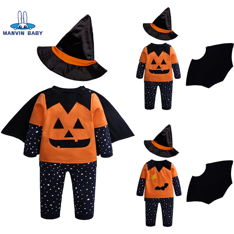 Bộ Trang Phục 4 Món MANVIN BABY Gồm Áo Sơ Mi Cotton + Quần Dài + Nón + Áo Choàng Phong Cách Halloween Cho Bé 1-3 Tuổi