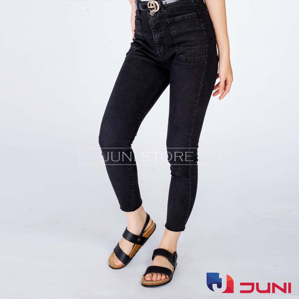 [VNXK] PU15 Đen - Dép sandal quai ngang Unisex da PU, đế trấu Bioline Birken - Xuất khẩu châu Âu - Juni Stor