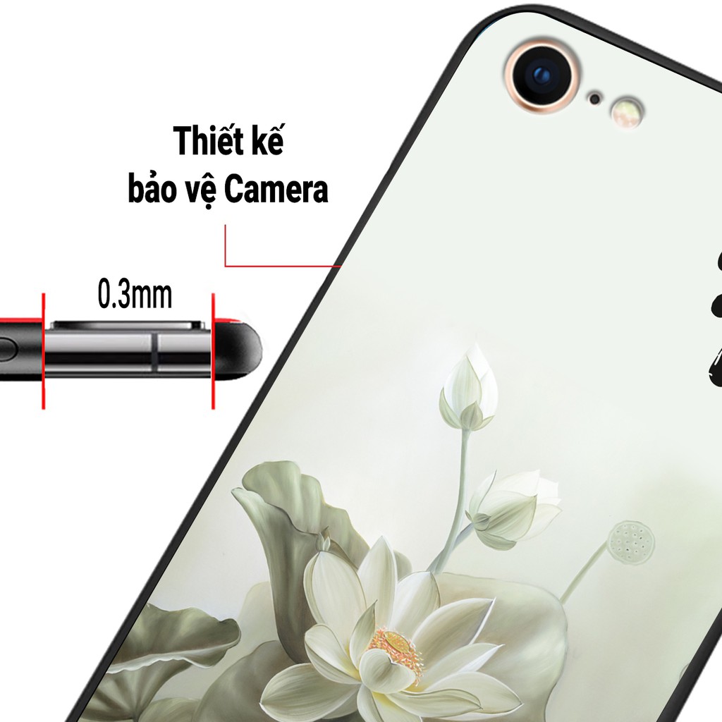 Ốp in hình Hoa Sen Trắng chữ An iPhone 5/5s/5SE - iPhone 6 - iPhone 6s - iPhone 7 - iPhone 8 trên mặt lưng kính 3D đẹp