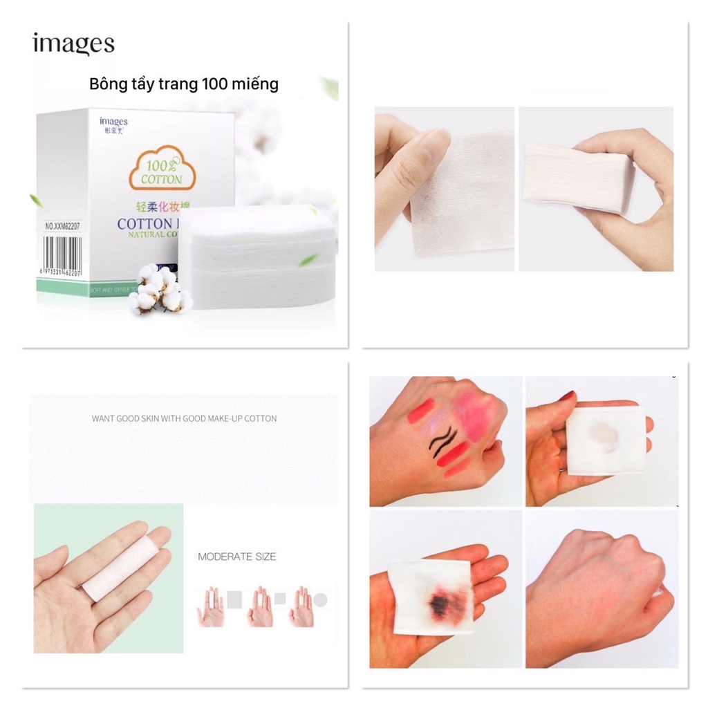 Bông tẩy trang cotton hộp 100 miếng mềm mịn