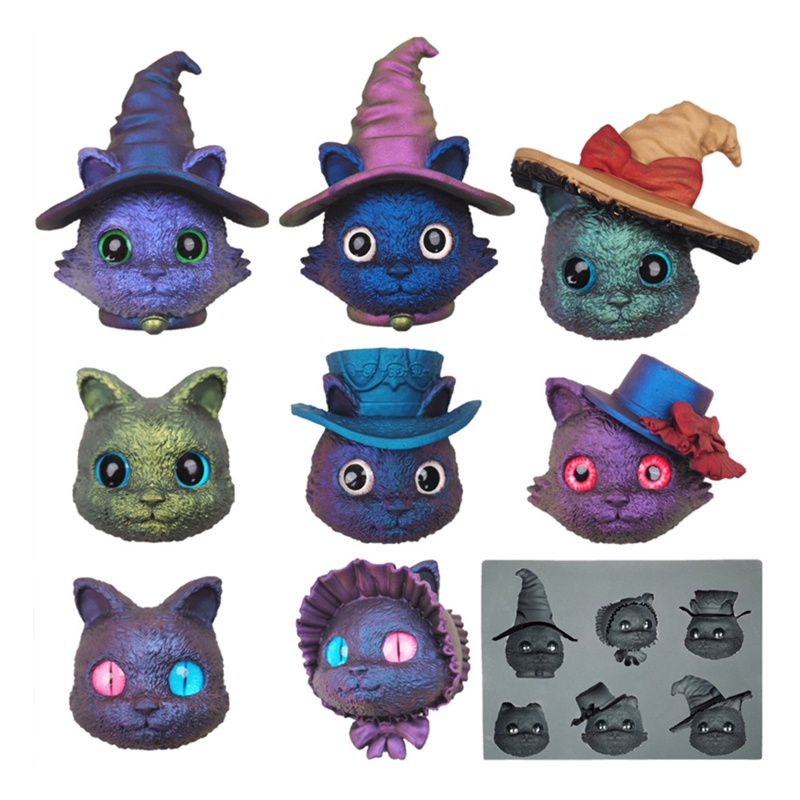 Khuôn Làm Đồ Thủ Công Bằng Nhựa Resin Epoxy DIY Hình Mèo Và Ác Quỷ Phong Cách Halloween