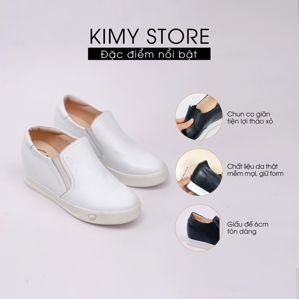 Giày slip on nữ độn đế 6cm - Giày lười nữ da thật mềm mại - Hàng VNXK - KIMYSTORE