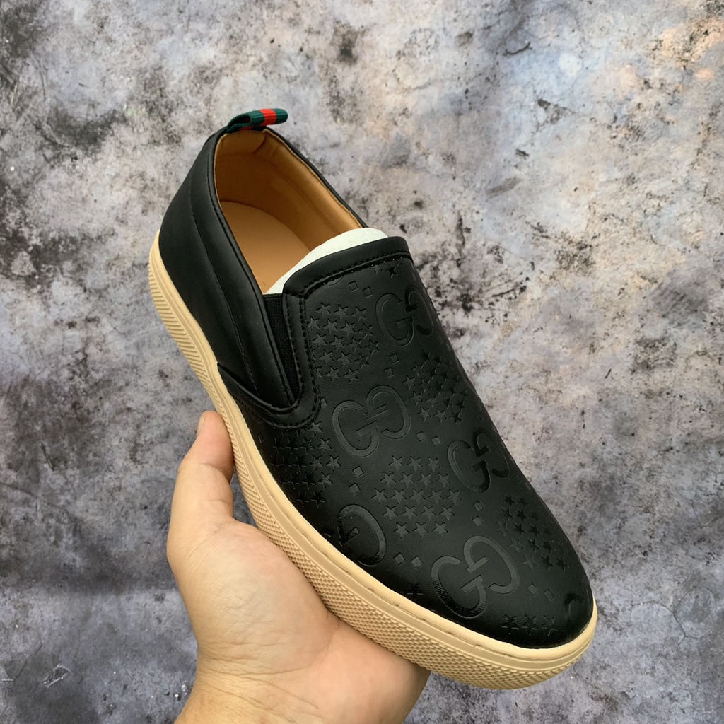 Giày lười cho nam , giày slip on da màu đen đế cao su cực kì êm ái