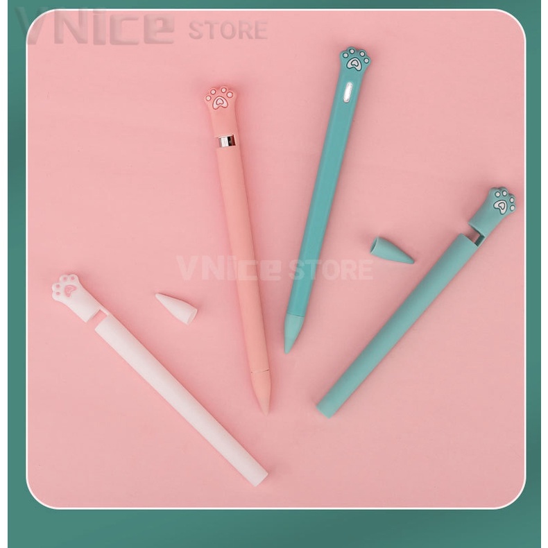 Vỏ silicon bọc bút dành cho Apple Pencil 2 1 Case Cute cat paw Color Silicone Cover