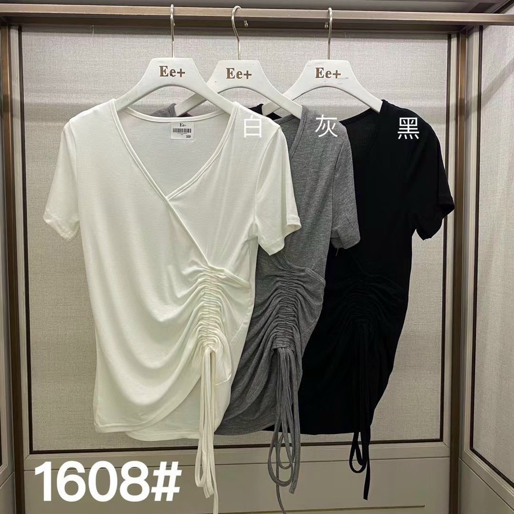 Áo nhún eo siêu xinh cổ tim chất cotton mềm mịn 3 màu đen trắng xám áo cộc tay thời trang Banamo Fashion áo nhún eo 315