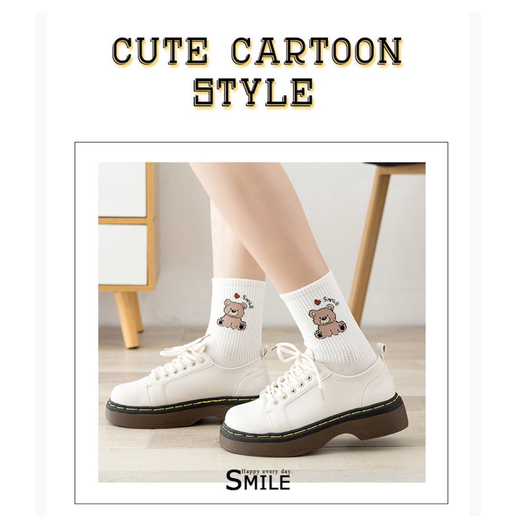Tất cao cổ Teneme in hình ngộ nghĩnh cotton phong cách Hàn Quốc TN141
