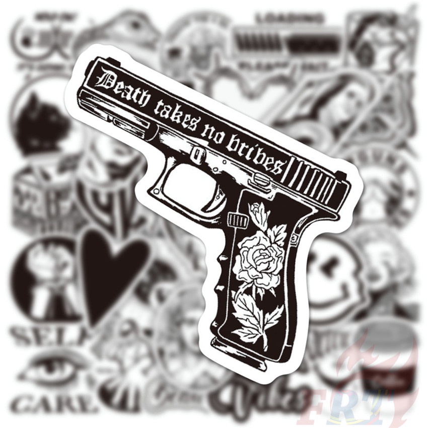 ❉ Bộ 01 Sticker Dán Trang Trí Hình Nghệ Thuật Màu Trắng Đen Kiểu Cổ Điển ❉ Set 50 Sticker Họa Tiết Doodle Thời Trang Dùng Để Trang Trí Ván Trượt / Laptop / Vali