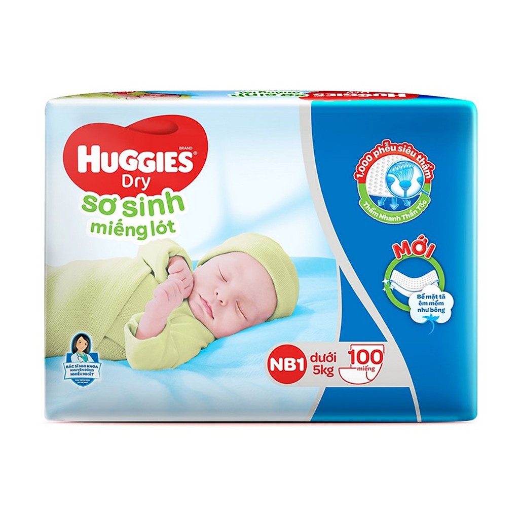 Miếng Lót Sơ Sinh Huggies Dry Newborn 1-100 (100 Miếng)