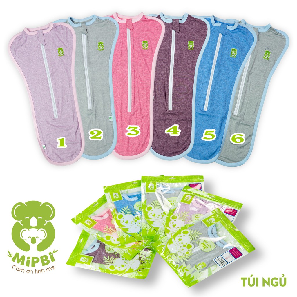 Túi ngủ cotton Mipbi size 1-2-3 cho bé từ sơ sinh