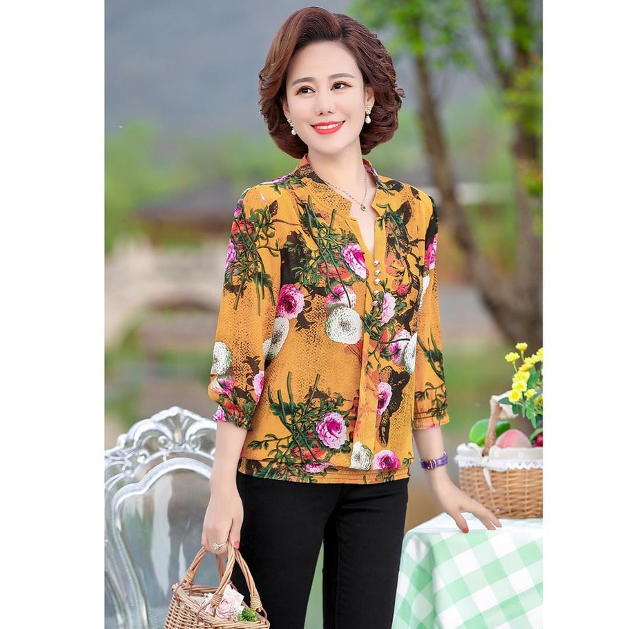 Áo Trung Niên Nữ A668, Kiểu Áo Voan 2 Lớp Thời Trang Quý Bà Trang Nhã | Thời Trang Nữ Trung Tuổi U40 U50 U60